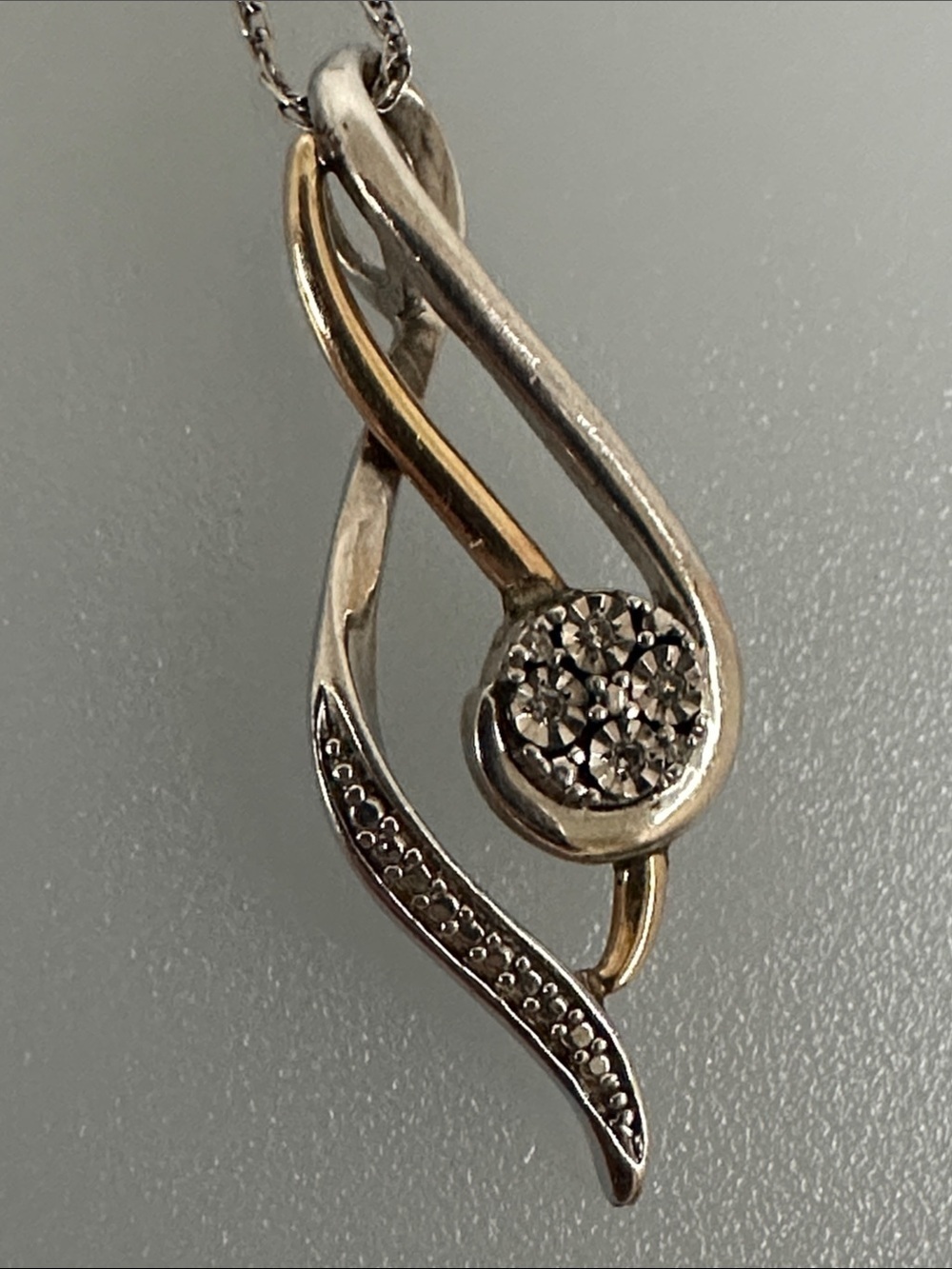 14k real solid yellow Gold 925 sterling Silver Diamonds Pendant Necklace​​​​​